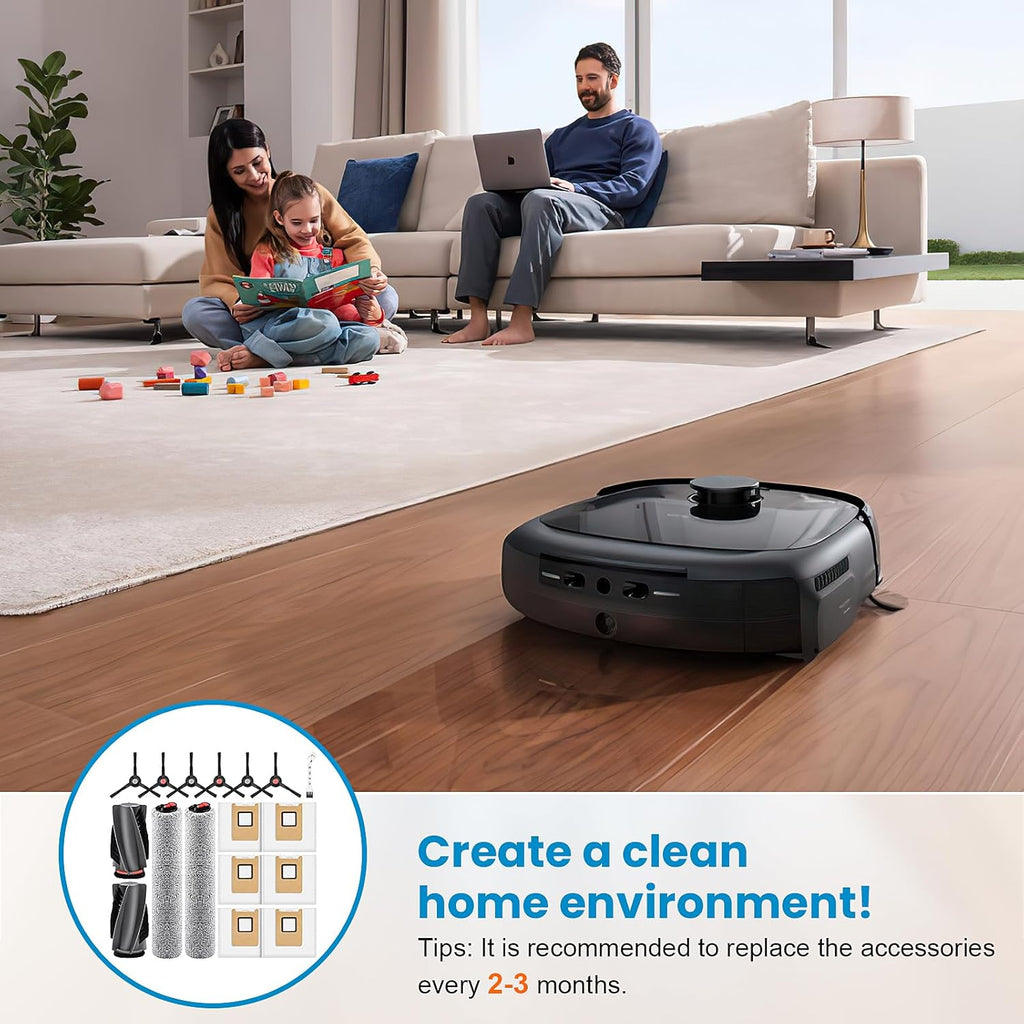 Accessories Kit Compatible with eufy E28 Omni / E25 Omni Robot Vacuum, Replacement Parts Include 1 Set (2) Main Brushes, 6 Dust Bags, 2 Roller Mops, 6 Side Brushes, 1 Cleaning Tool