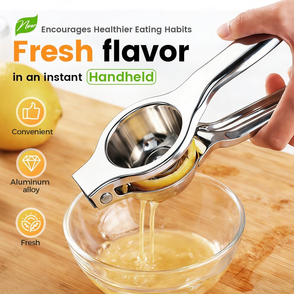 Lemon Squeezer, Stainless Steel Lemon Squeezer with Zester, Heavy Duty Squeezer Juicer for Lemon, Press Citr Juicer, Large Bowl Lime Squeezer for Home & Bar (2PCS)