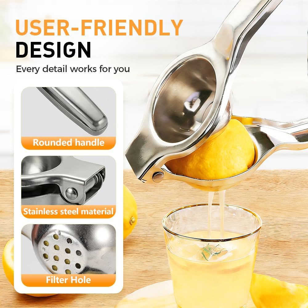 Lemon Squeezer, Stainless Steel Lemon Squeezer with Zester, Heavy Duty Squeezer Juicer for Lemon, Press Citr Juicer, Large Bowl Lime Squeezer for Home & Bar (2PCS)