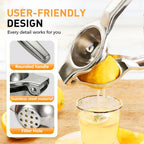 Lemon Squeezer, Stainless Steel Lemon Squeezer with Zester, Heavy Duty Squeezer Juicer for Lemon, Press Citr Juicer, Large Bowl Lime Squeezer for Home & Bar (2PCS)
