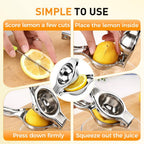 Lemon Squeezer, Stainless Steel Lemon Squeezer with Zester, Heavy Duty Squeezer Juicer for Lemon, Press Citr Juicer, Large Bowl Lime Squeezer for Home & Bar (2PCS)