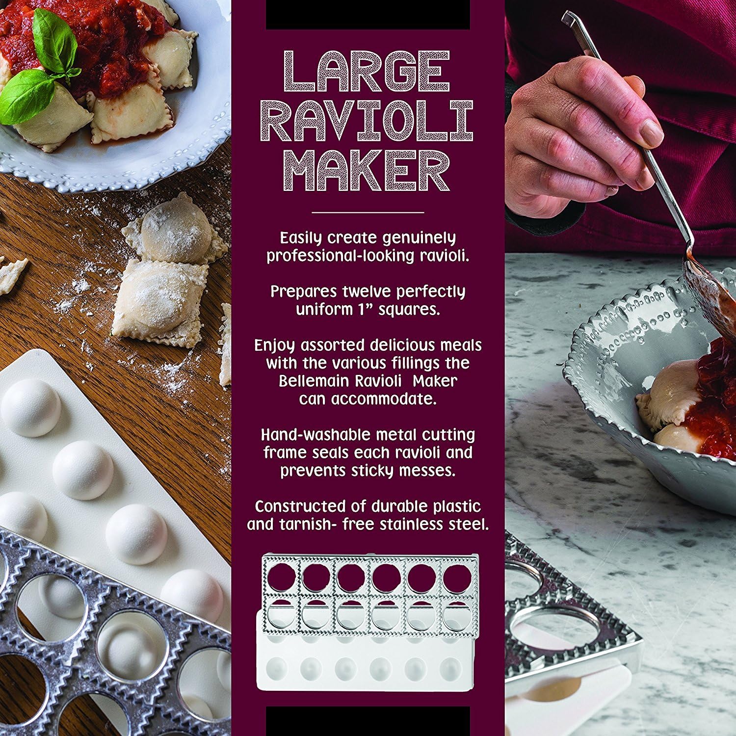 Ravioli Maker Press | Pelmeni Mold, Pierogi Press, Potsticker Meat Pie Dumpling Maker, Ravioli Stamp Pasta Making Kit, Pasta Making Tools, Ravioli Press Mold | Makes 12 Ravioli, 1. 5”