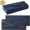 100 Pack #10 Business Envelopes with Gold Border, Self Seal Standard Envelopes with Gold Stickers for Office, Checks, Letter Mailing, Invoices, 4 1/8 x 9 1/2 Inches (Navy Blue)