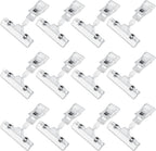 Clear Sign Clips Merchandise Display 12 Pack Plastic Label Pop Clips on Sign Holder Shelf Double Sided Swivel Price Tag Holders on Clothing Rack Rotatable Menu Clamps for Sale Retail Display