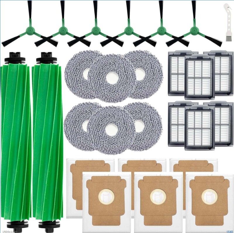 27 Pcs Replacement Parts for iRobot Roomba Plus 405 Combo/505 Combo /507 Combo Robot Vacuum Cleaner, include 2 Main Brushes, 6 Dust Bags, 6 Mop Pads, 4 Filters, 6 Side Brushes and 1 Cleaning Tool