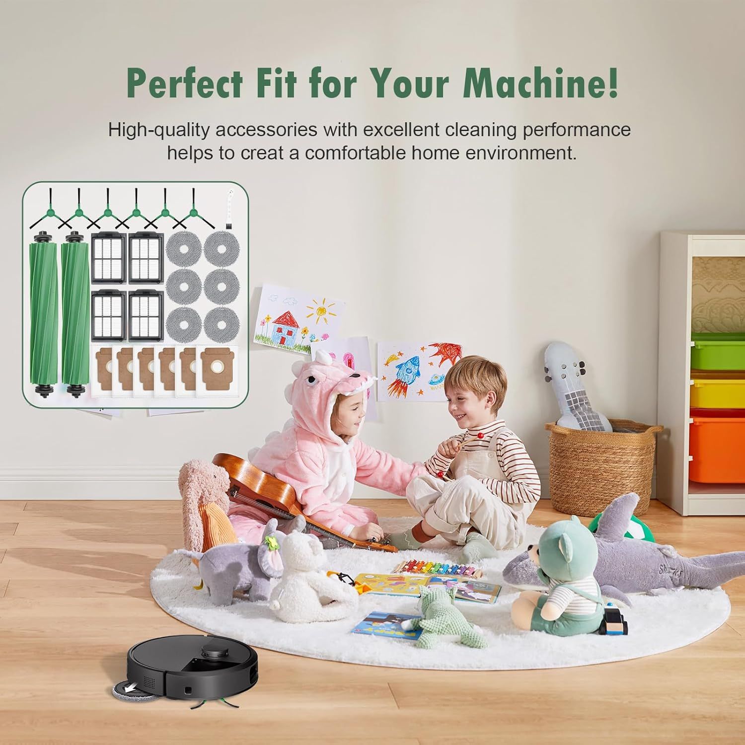 27 Pcs Replacement Parts for iRobot Roomba Plus 405 Combo/505 Combo /507 Combo Robot Vacuum Cleaner, include 2 Main Brushes, 6 Dust Bags, 6 Mop Pads, 4 Filters, 6 Side Brushes and 1 Cleaning Tool