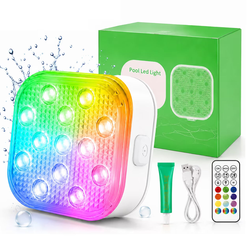 Rechargeable Magnetic Pool Light - IP68 Waterproof Underwater LED Light with Remote Control - 16 Colors 2600mAh Battery for Above Ground Inground Pools - 2 Pack