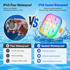 Rechargeable Magnetic Pool Light - IP68 Waterproof Underwater LED Light with Remote Control - 16 Colors 2600mAh Battery for Above Ground Inground Pools - 2 Pack