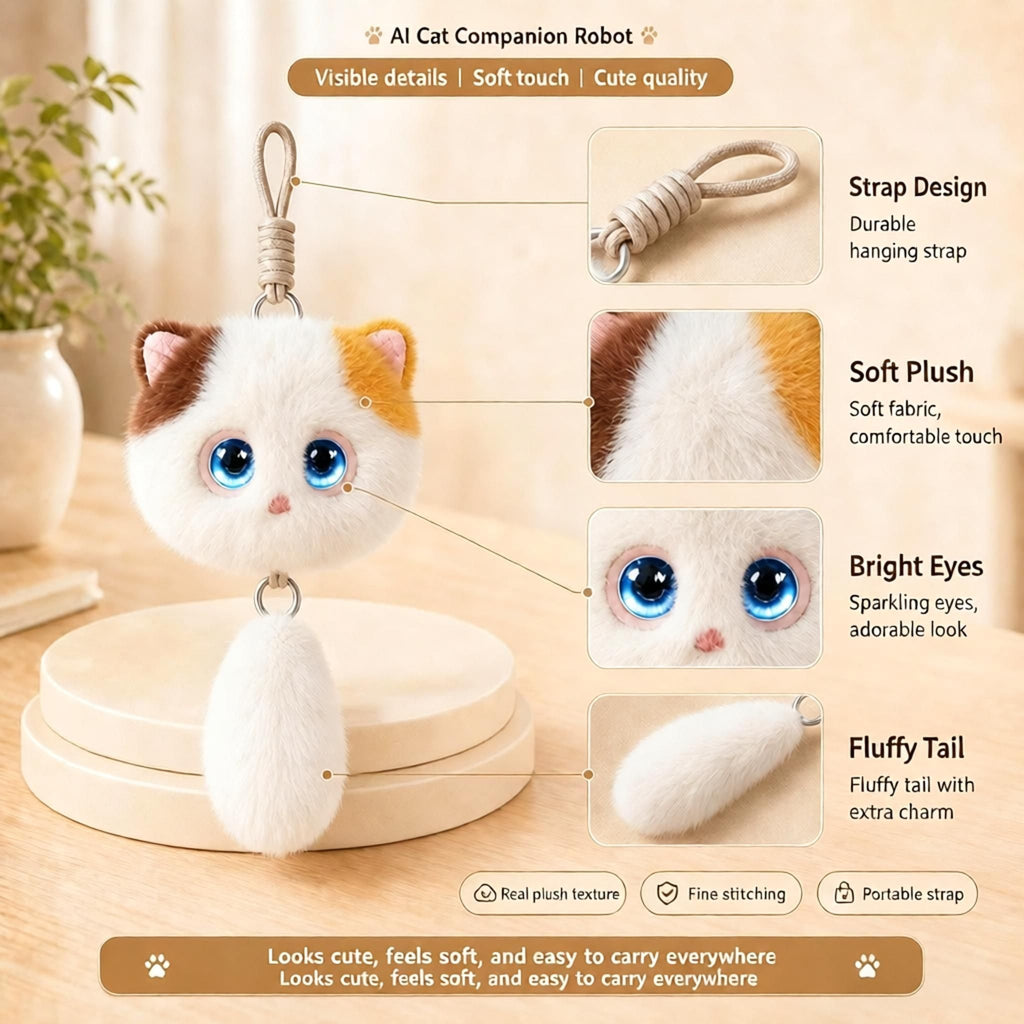 AI Cat Companion Robot - Interactive Emotional Support Pet with 40+ Languages Voice Cloning Long-term Memory - Touch Sensitive Smart Toy for Kids Adults - Calico Cat