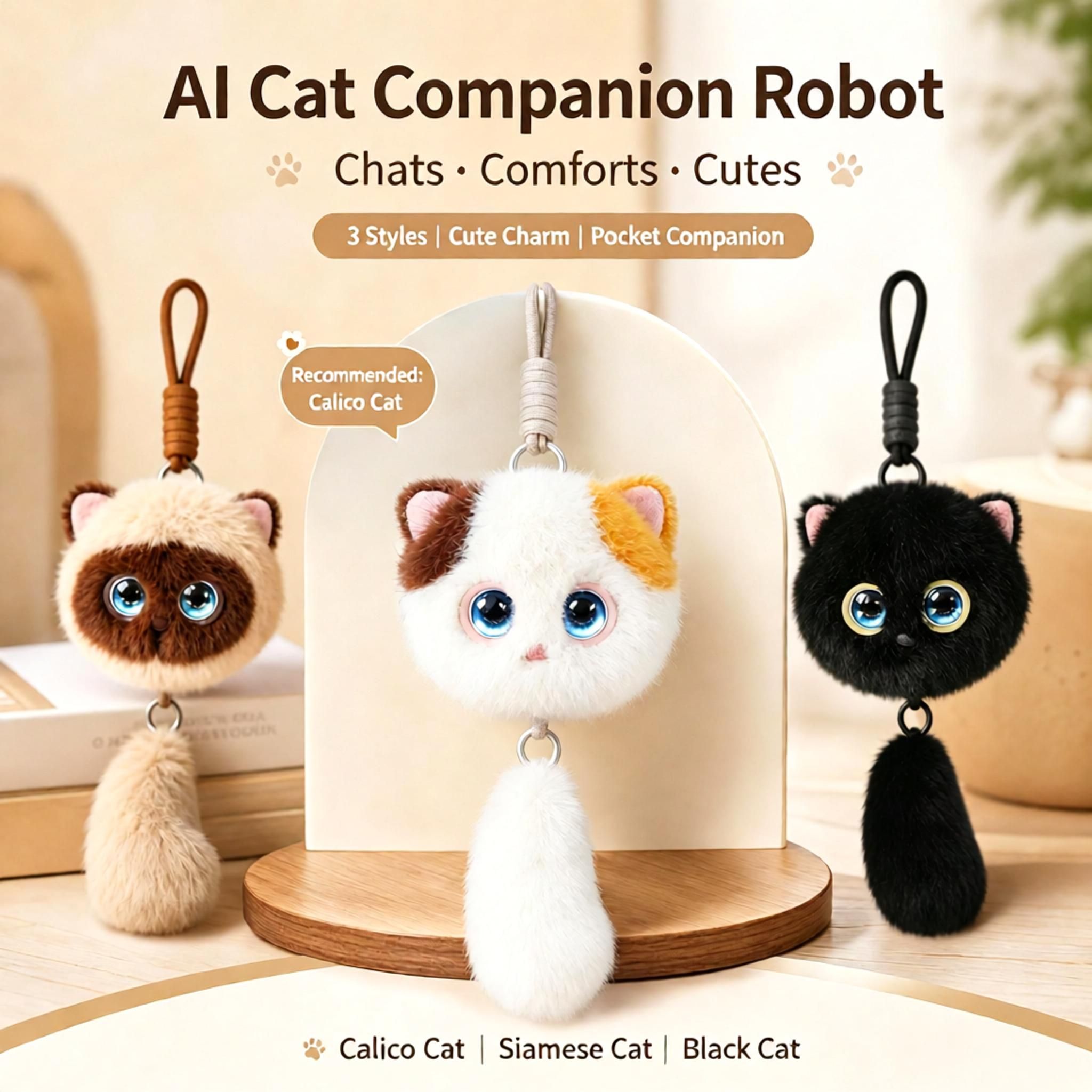 AI Cat Companion Robot - Interactive Emotional Support Pet with 40+ Languages Voice Cloning Long-term Memory - Touch Sensitive Smart Toy for Kids Adults - Siamese Cat