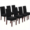 Stretch Full Cover Chair Cover 6-Pack - Waterproof Anti-Slip Elastic Seat Protector for Dining Room Hotel - Thick Warm Waffle Texture - Black (6-Pack)