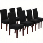 Stretch Full Cover Chair Cover 6-Pack - Waterproof Anti-Slip Elastic Seat Protector for Dining Room Hotel - Thick Warm Waffle Texture - Black (6-Pack)