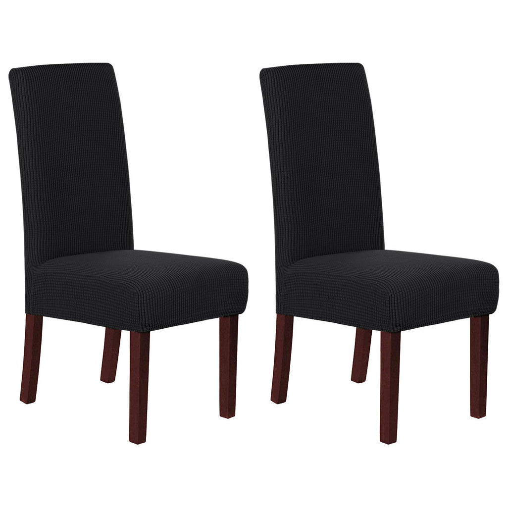 Stretch Full Cover Chair Cover 6-Pack - Waterproof Anti-Slip Elastic Seat Protector for Dining Room Hotel - Thick Warm Waffle Texture - Black (6-Pack)