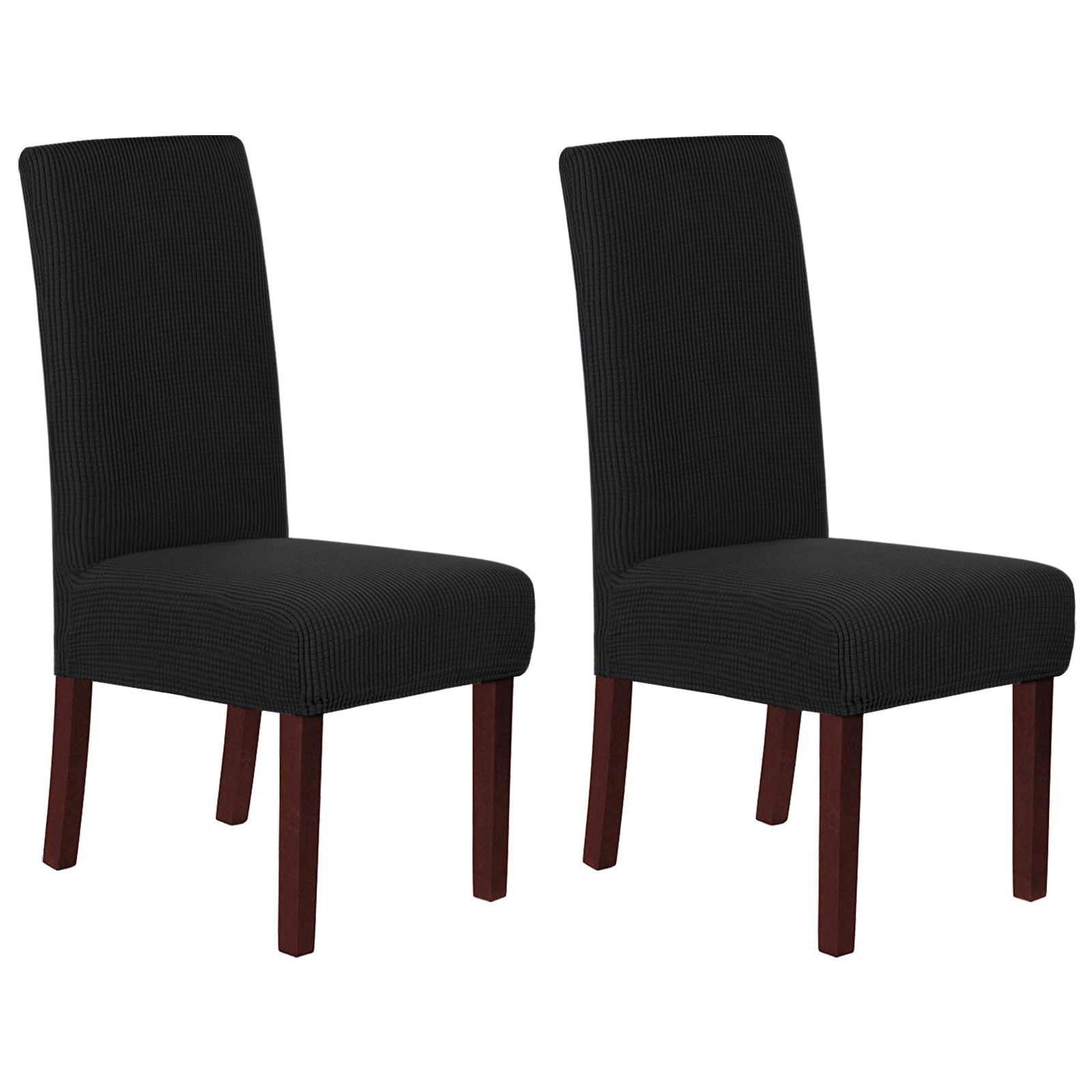 Stretch Full Cover Chair Cover 6-Pack - Waterproof Anti-Slip Elastic Seat Protector for Dining Room Hotel - Thick Warm Waffle Texture - Black (6-Pack)