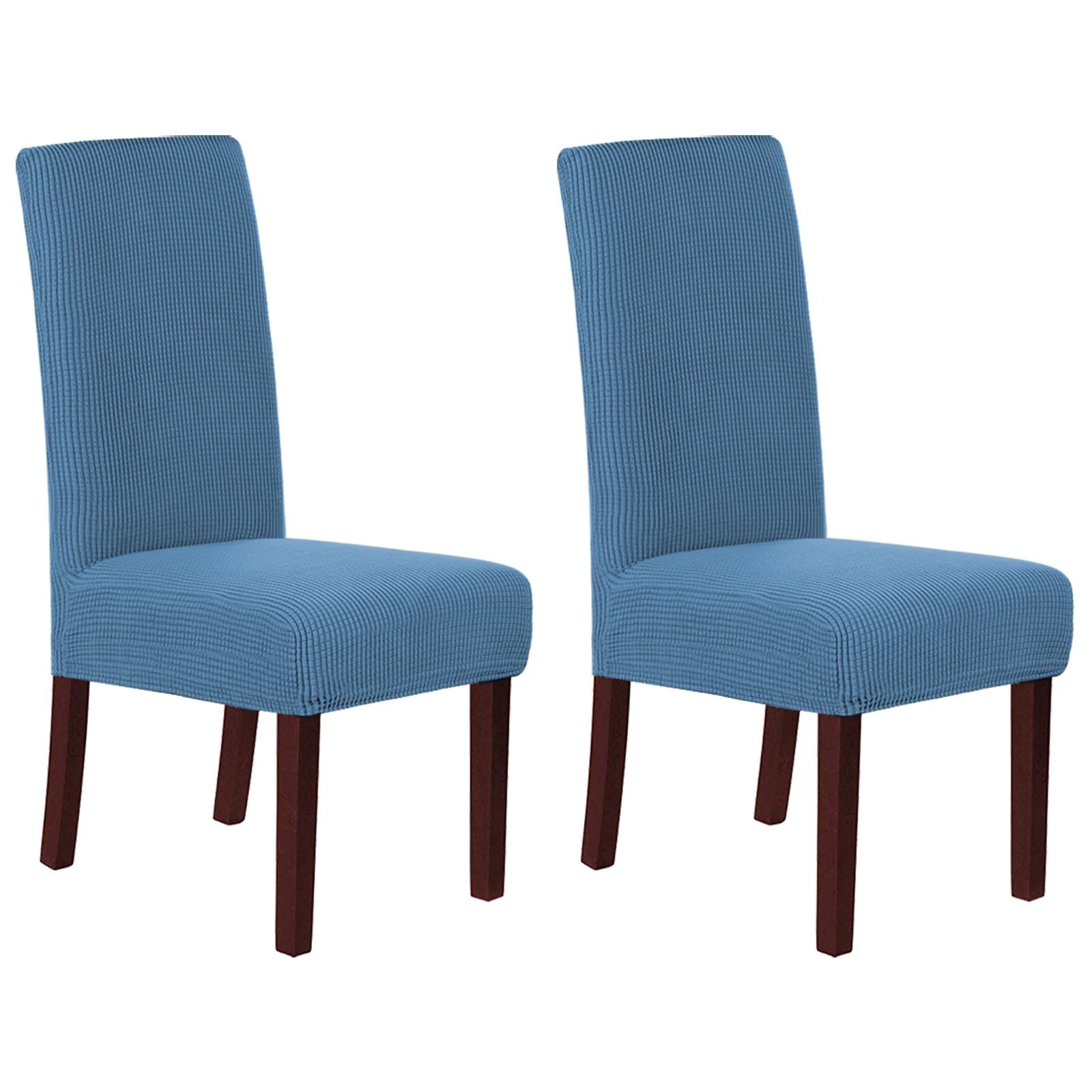 Stretch Full Cover Chair Cover 6-Pack - Waterproof Anti-Slip Elastic Seat Protector for Dining Room Hotel - Thick Warm Waffle Texture - Dusty Blue (6-Pack)