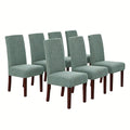 Stretch Full Cover Chair Cover 6-Pack - Waterproof Anti-Slip Elastic Seat Protector for Dining Room Hotel - Thick Warm Waffle Texture - Gray Green (6-Pack)