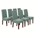 Stretch Full Cover Chair Cover 6-Pack - Waterproof Anti-Slip Elastic Seat Protector for Dining Room Hotel - Thick Warm Waffle Texture - Gray Green (6-Pack)