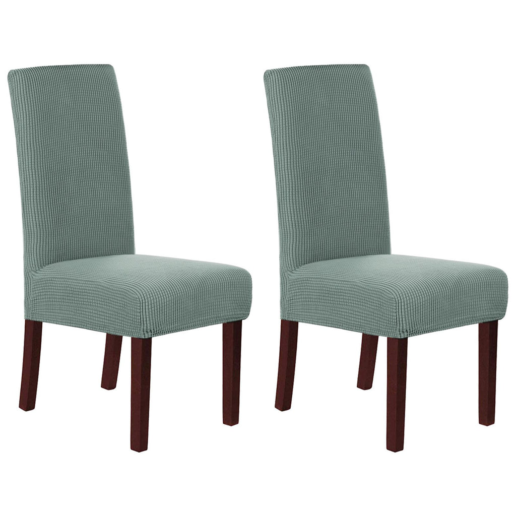 Stretch Full Cover Chair Cover 6-Pack - Waterproof Anti-Slip Elastic Seat Protector for Dining Room Hotel - Thick Warm Waffle Texture - Gray Green (6-Pack)