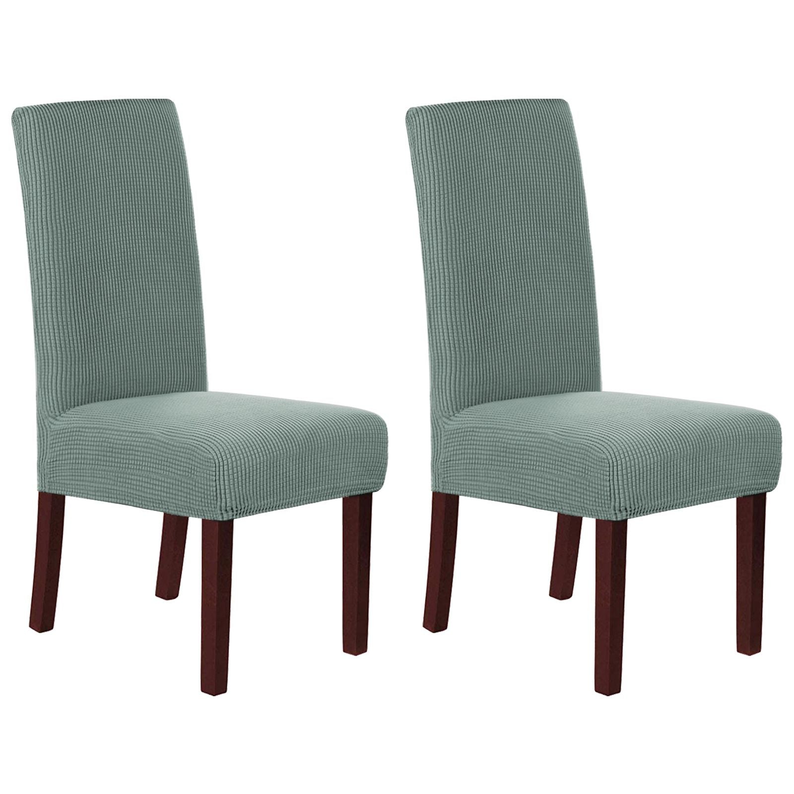 Stretch Full Cover Chair Cover 6-Pack - Waterproof Anti-Slip Elastic Seat Protector for Dining Room Hotel - Thick Warm Waffle Texture - Gray Green (6-Pack)