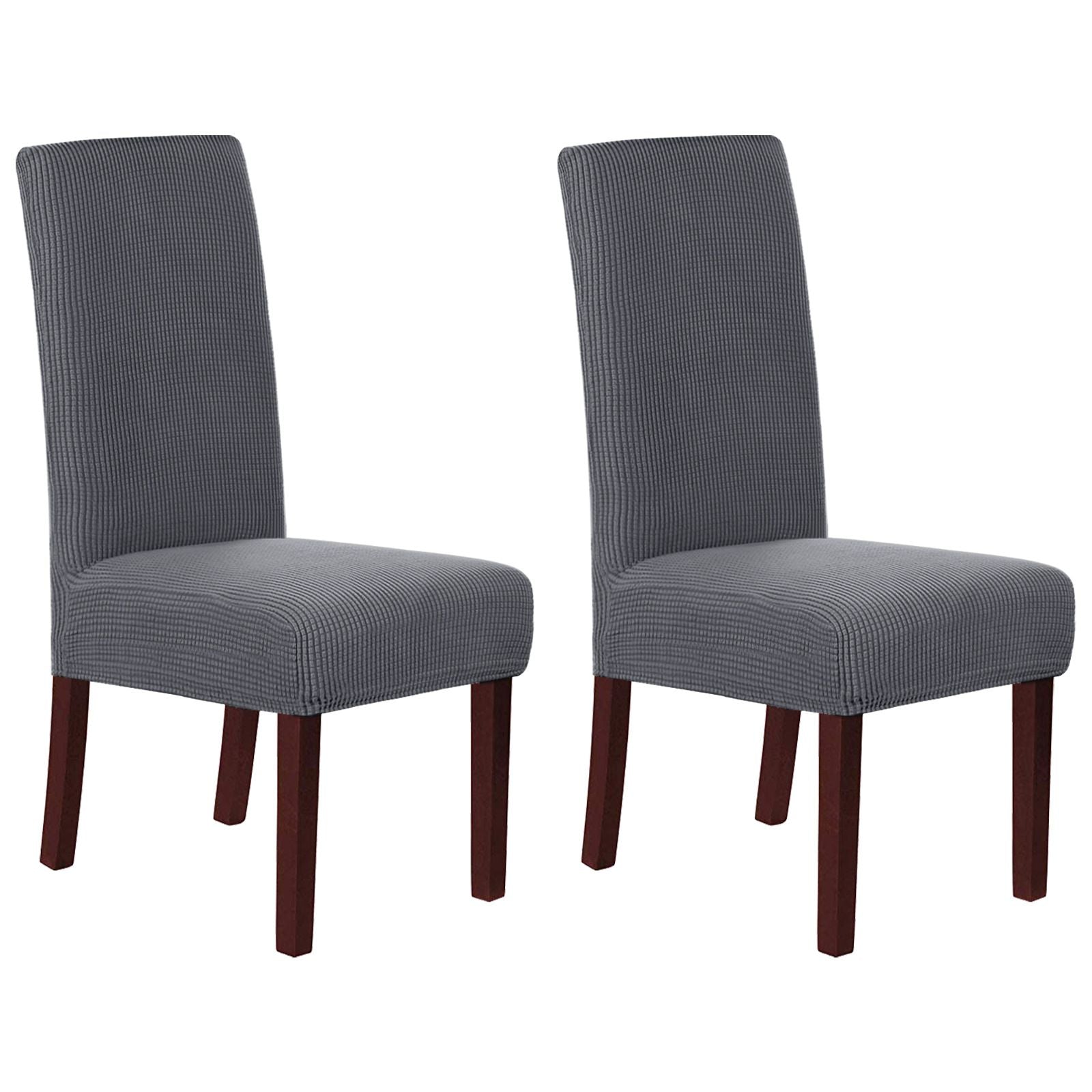 Stretch Full Cover Chair Cover 6-Pack - Waterproof Anti-Slip Elastic Seat Protector for Dining Room Hotel - Thick Warm Waffle Texture - Gray (6-Pack)