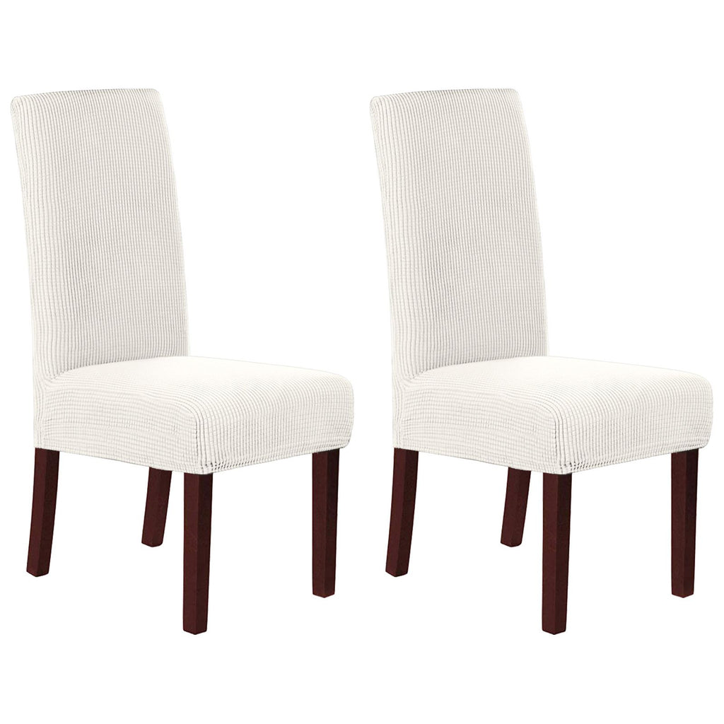 Stretch Full Cover Chair Cover 6-Pack - Waterproof Anti-Slip Elastic Seat Protector for Dining Room Hotel - Thick Warm Waffle Texture - Ivory (6-Pack)