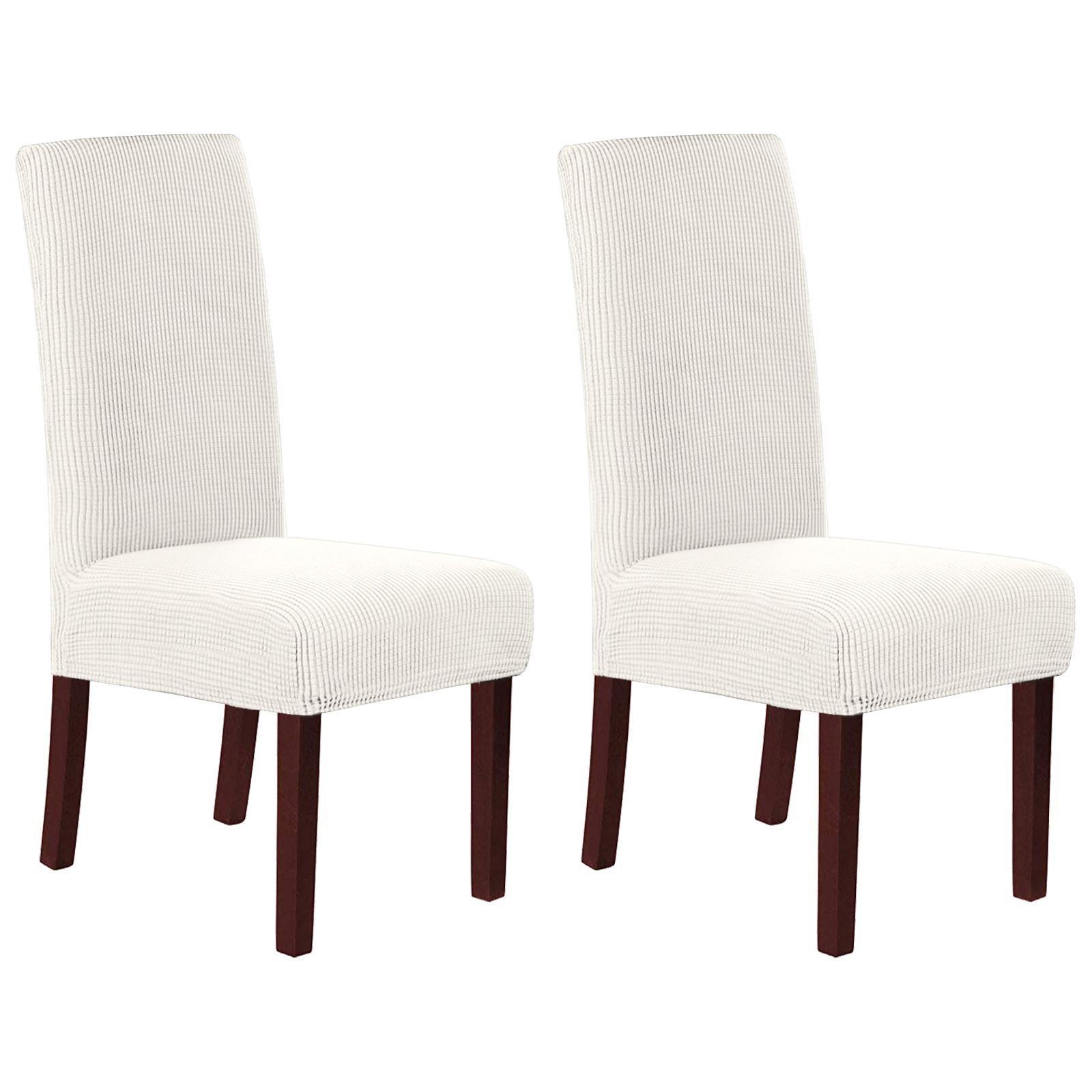 Stretch Full Cover Chair Cover 6-Pack - Waterproof Anti-Slip Elastic Seat Protector for Dining Room Hotel - Thick Warm Waffle Texture - Ivory (6-Pack)