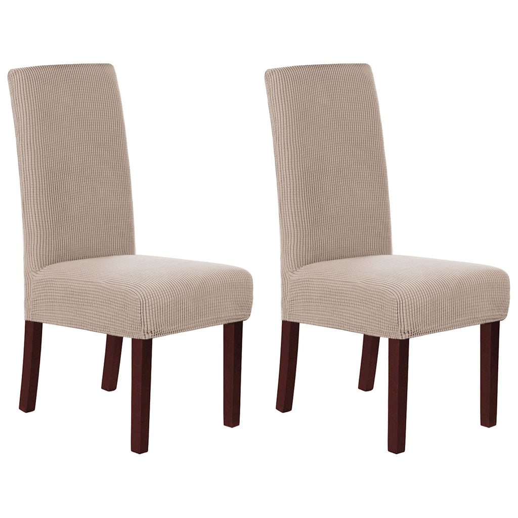 Stretch Full Cover Chair Cover 6-Pack - Waterproof Anti-Slip Elastic Seat Protector for Dining Room Hotel - Thick Warm Waffle Texture - Khaki (6-Pack)