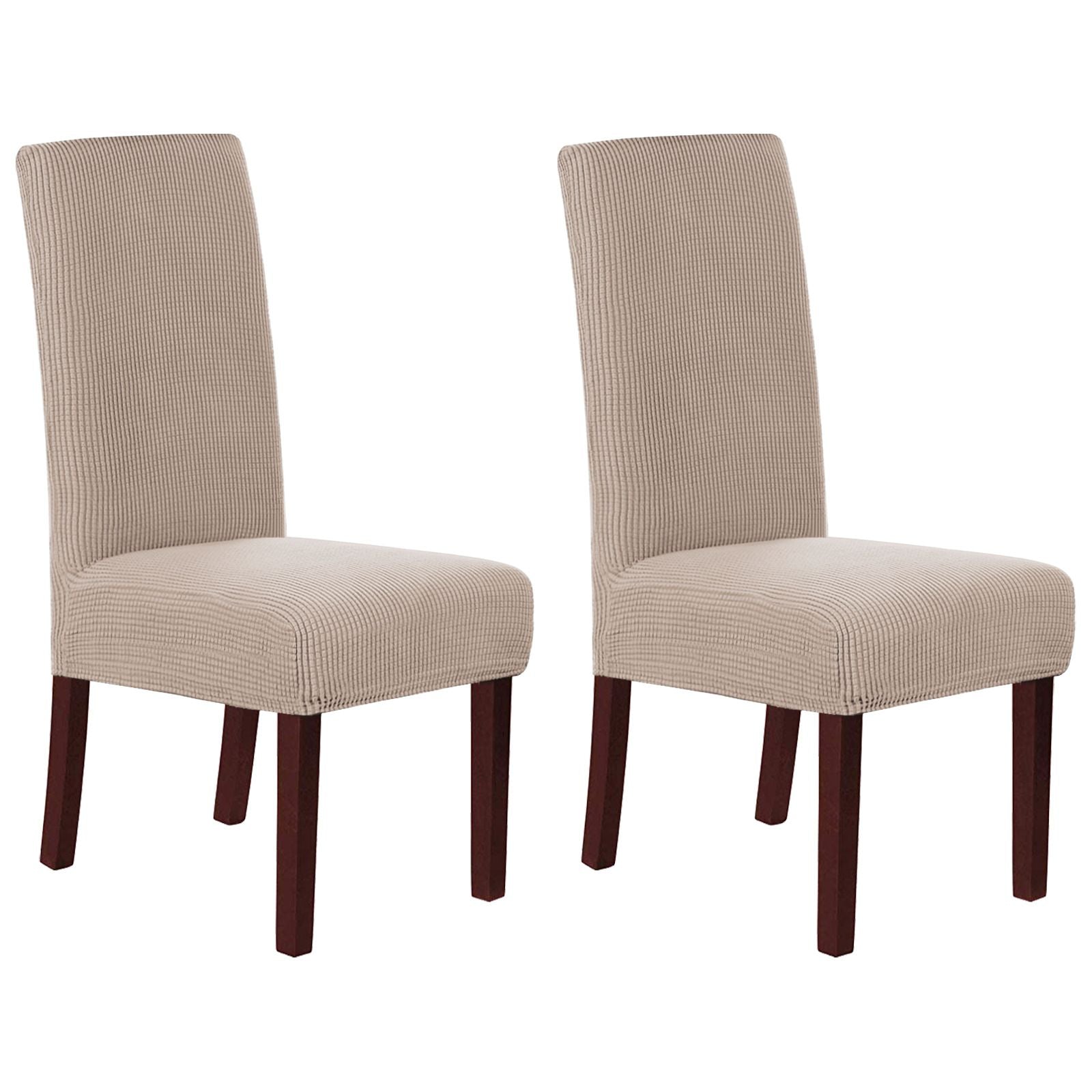 Stretch Full Cover Chair Cover 6-Pack - Waterproof Anti-Slip Elastic Seat Protector for Dining Room Hotel - Thick Warm Waffle Texture - Khaki (6-Pack)