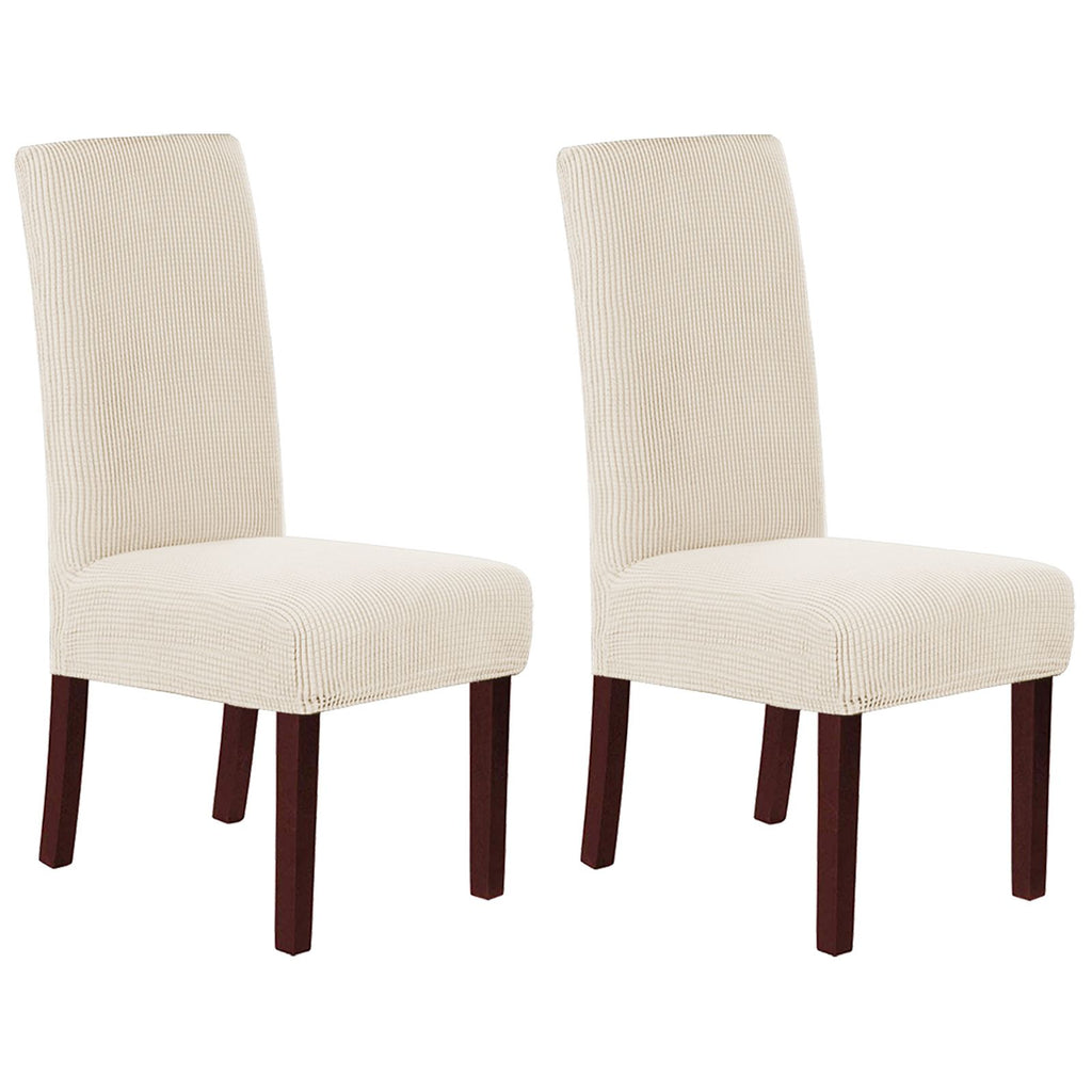 Stretch Full Cover Chair Cover 6-Pack - Waterproof Anti-Slip Elastic Seat Protector for Dining Room Hotel - Thick Warm Waffle Texture - Natural (6-Pack)