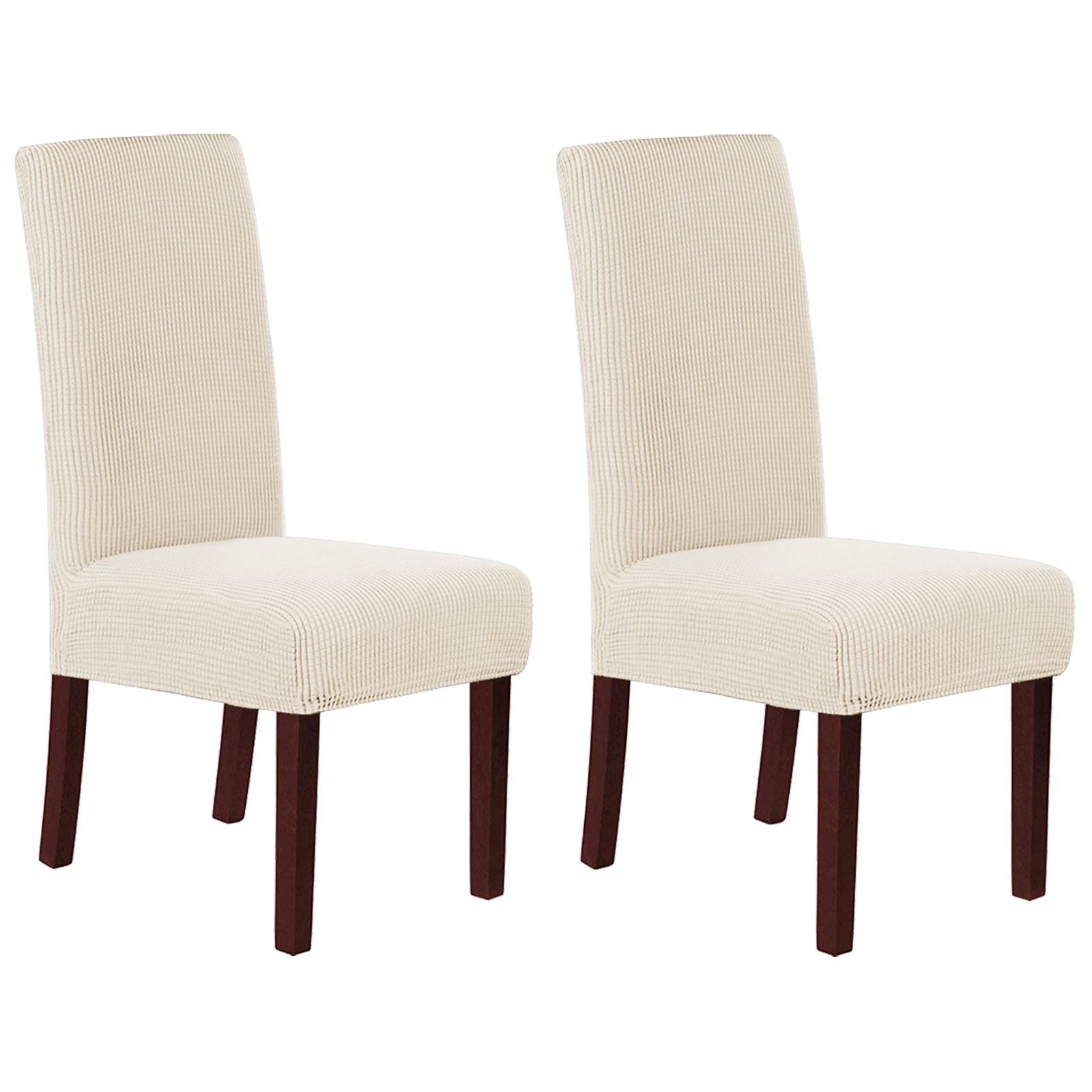 Stretch Full Cover Chair Cover 6-Pack - Waterproof Anti-Slip Elastic Seat Protector for Dining Room Hotel - Thick Warm Waffle Texture - Natural (6-Pack)