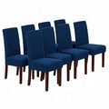 Stretch Full Cover Chair Cover 6-Pack - Waterproof Anti-Slip Elastic Seat Protector for Dining Room Hotel - Thick Warm Waffle Texture - Navy (6-Pack)