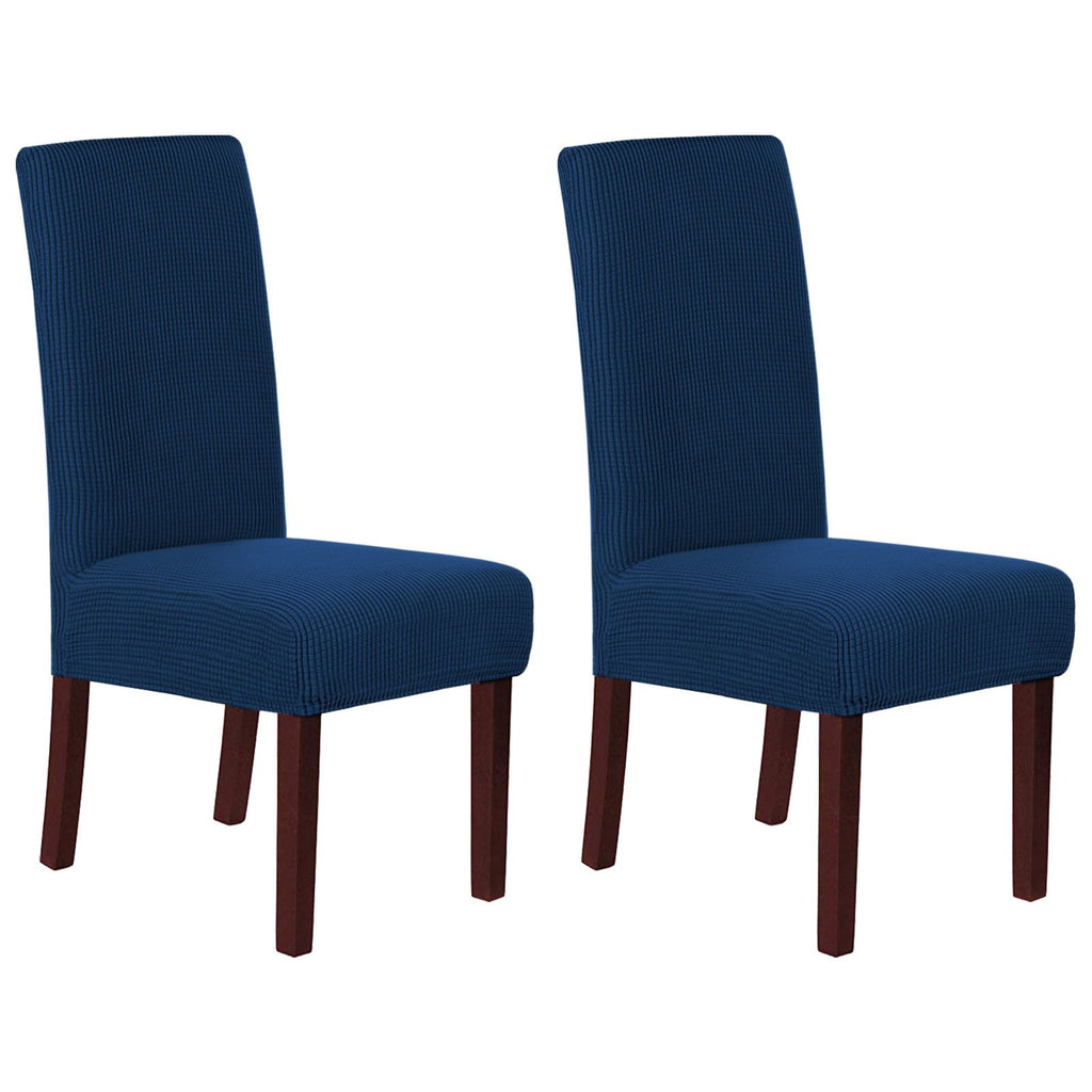 Stretch Full Cover Chair Cover 6-Pack - Waterproof Anti-Slip Elastic Seat Protector for Dining Room Hotel - Thick Warm Waffle Texture - Navy (6-Pack)