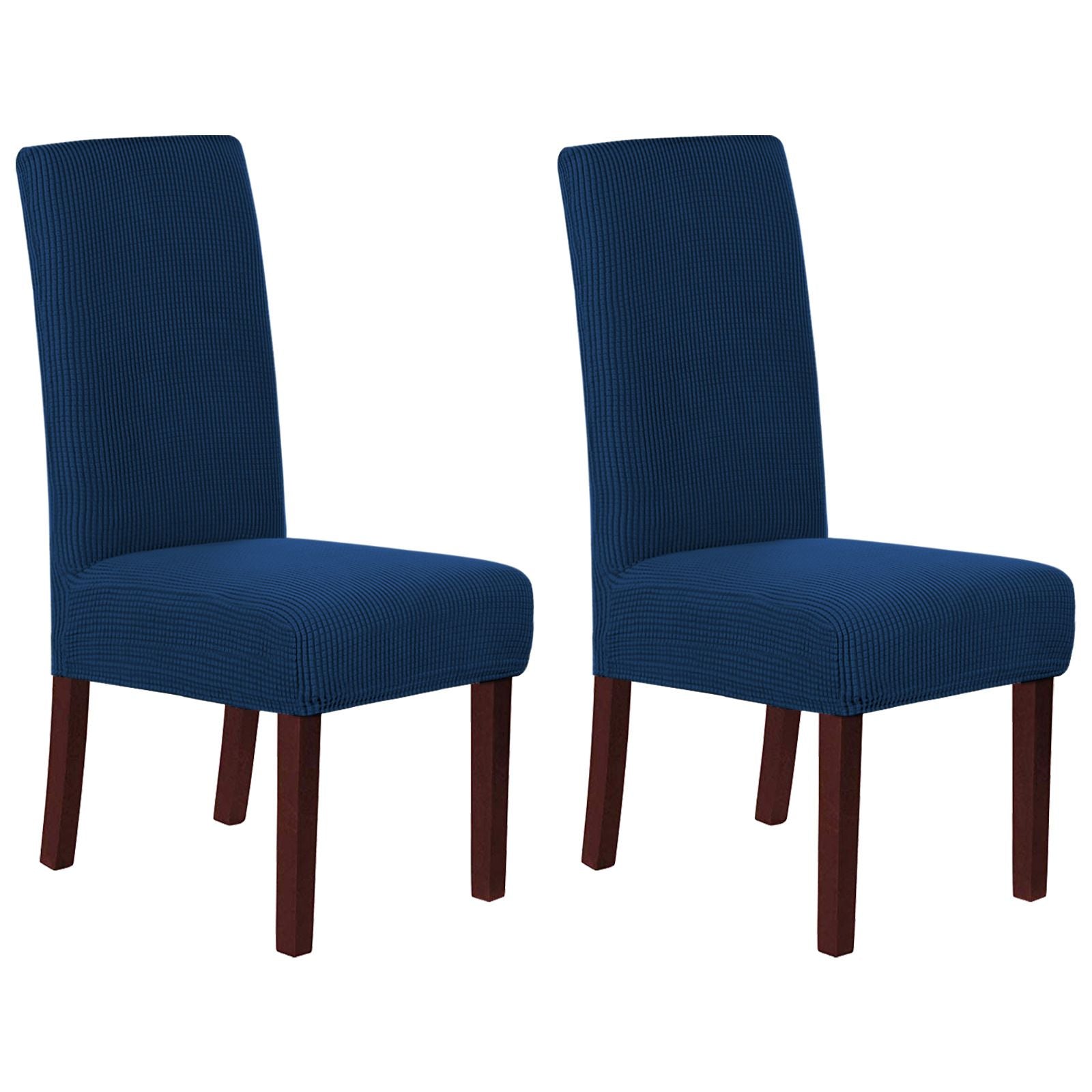 Stretch Full Cover Chair Cover 6-Pack - Waterproof Anti-Slip Elastic Seat Protector for Dining Room Hotel - Thick Warm Waffle Texture - Navy (6-Pack)