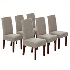 Stretch Full Cover Chair Cover 6-Pack - Waterproof Anti-Slip Elastic Seat Protector for Dining Room Hotel - Thick Warm Waffle Texture - Taupe (6-Pack)