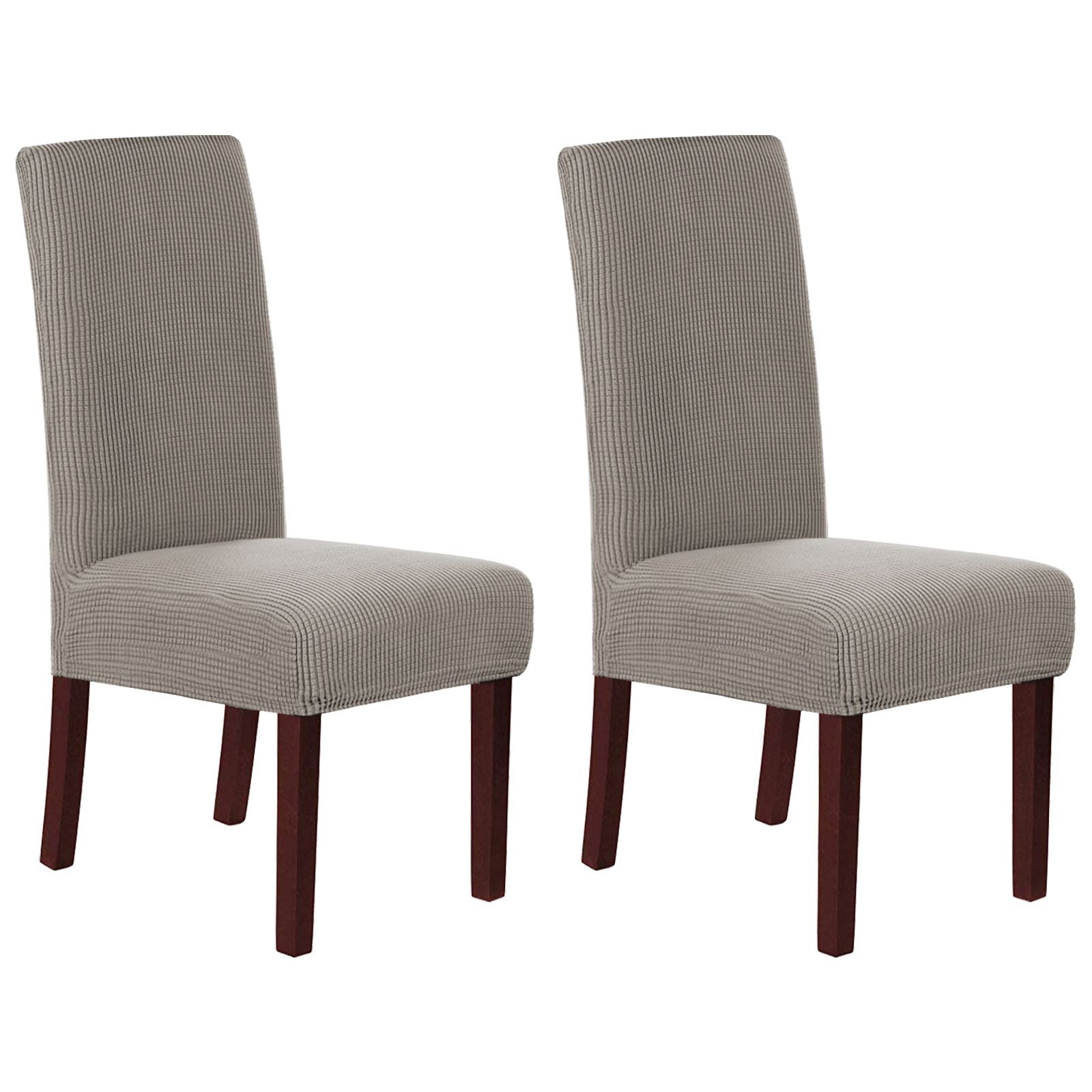 Stretch Full Cover Chair Cover 6-Pack - Waterproof Anti-Slip Elastic Seat Protector for Dining Room Hotel - Thick Warm Waffle Texture - Taupe (6-Pack)