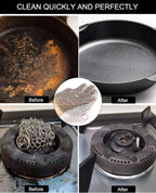 Cast Iron Cleaner, 2 Pack Stainless Steel Chainmail Scrubber for Cast Iron Pan Pot Skillet Brush Scraper Scrub Cleaner (7IN& 5IN Round).