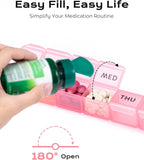 Weekly Pill Organizer, Large 7 Day Pill Box, Travel Pill Case, Daily Pill Dispenser for Vitamins, Medicines, Supplements, and Fish Oil(Pink)