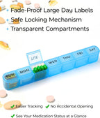 2 Pack Weekly Pill Organizer, Large 7 Day Pill Box, BPA-Free Travel Medicine Case, Easy Open & Secure Close, Portable Pill Holder for Vitamins, Supplements & Medications - Blue&Purple