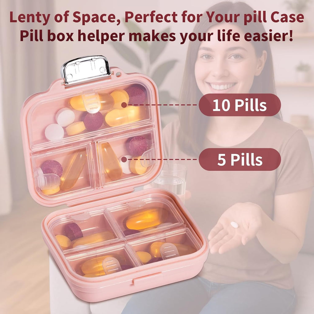 Travel Pill Organizer, 7 Compartments Portable Pill Case, Compact and Portable Pill Box, Small Pill Container for Pocket Purse Medicine Organizer, Daily Pill Box to Hold Vitamins