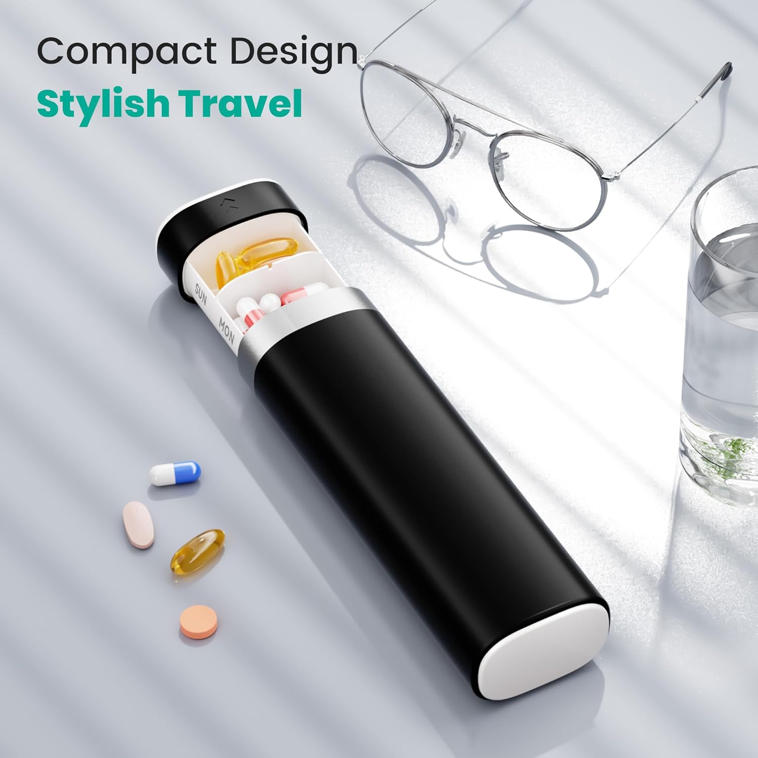 7-Day Slide-Out Pill Organizer | Travel Pill Case with Easy-to-Use Design | Drawer-Style Daily Medication Organizer (1 Time a Day) | Ideal for Home, Travel & Offices