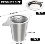 2 Pack Tea Infuser Stainless Steel Mesh Strainer, Tea Strainer Steeper Filter with Double Handles for Hanging on Teapots, Mugs, Cups to Steep Loose Leaf Tea and Coffee, Large Capacity (Silver)