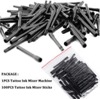 Tattoo Ink Mixer Machine Set -  Electric Tattoo Ink Blender with 100Pcs Mixing Sticks Set Ink Mixer Machine Tattoo Pigment Agitator Pigment Ink Sticks Ink Mixer Sticks for Tattoo Supply