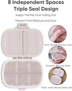 Travel Pill Organizer, 8 Compartments Portable Pill Case, Daily Pill Box to Hold Vitamins, Small Pill Container for Pocket Purse Medicine Organizer（Khaki）