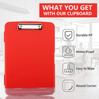 Clipboard with Storage for Office Supplies Clip Boards 8.5x11 with Storage for Nurse,Side Open Nurse Clipboards Foldable Storage Clipboard,Plastic Clipboards with Low Profile Clip Clip Board-Red
