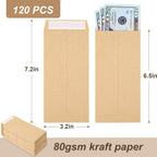 120 PCS Money Envelopes for Cash Kraft Paper, 6.5”x3.2” Small Self-Adhesive, Saving Challenge Coin Coin, Check, Budget, Item Organizer - 6.5"x 3.2"
