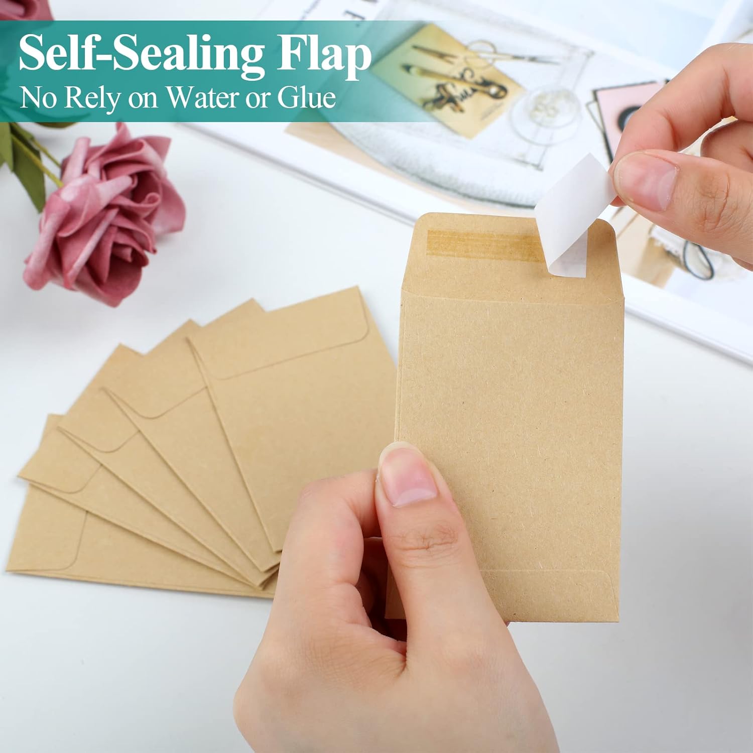 180 Pack Coin Envelopes 2.35"3.5", Brown Kraft Small Seed Packets, Full-Flap Seal Mini for Office, Home, School -