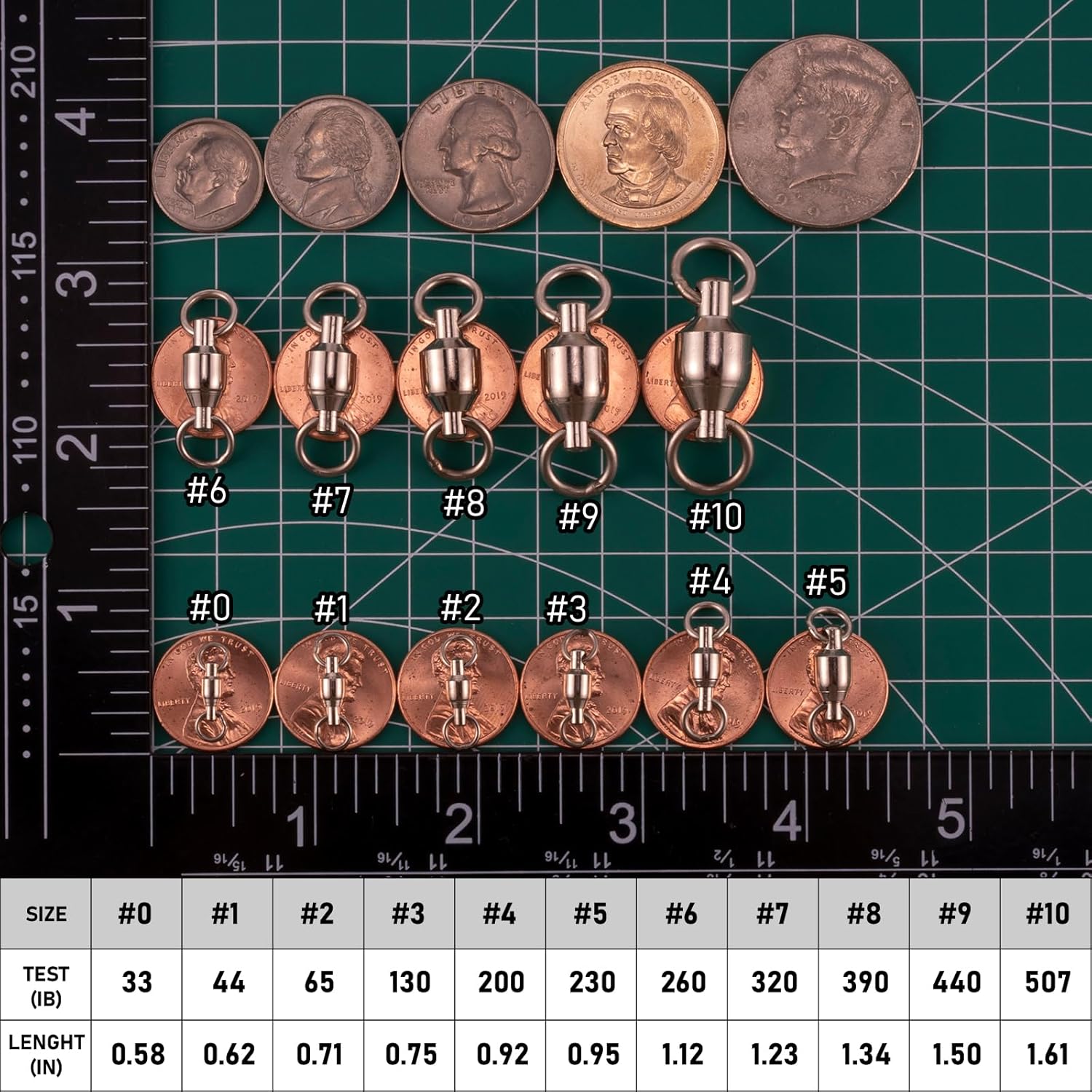 20 Pack Fishing Swivels, Ball Bearing Swivels Tackles, Copper Stainless Steel Solid Rings High Strength Barrel Saltwater - #8-390LB-20