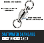 20 Pack Fishing Swivels, Ball Bearing Swivels Tackles, Copper Stainless Steel Solid Rings High Strength Barrel Saltwater - #8-390LB-20