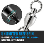 20 Pack Fishing Swivels, Ball Bearing Swivels Tackles, Copper Stainless Steel Solid Rings High Strength Barrel Saltwater - #8-390LB-20