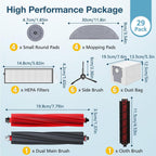 29 Pack S8 MaxV Ultra Accessories Kit or  S8 Maxv Ultra Robot Vacuum Cleaner, 1 Set Main Roller Brush,4 HEPA ilters,6 Side Brushs,6 Dust Bag,4 Mop Pads,4 Edge Mop Clothes,1 Cleaning Brush